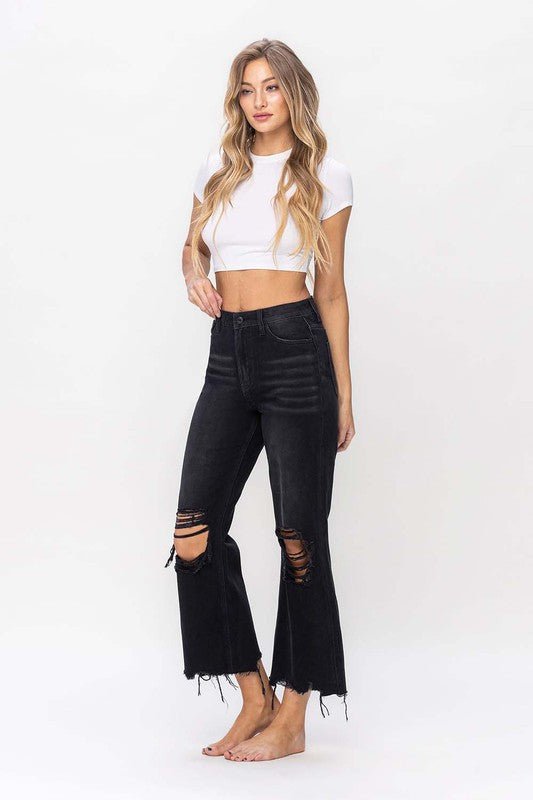 Damen Crop Flare Jeans Vintage 90er Schwarz 3
