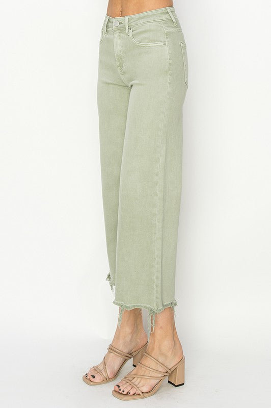 Damen Cropped Hose Weit Hochgeschnitten Baumwolle 3