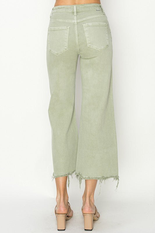 Damen Cropped Hose Weit Hochgeschnitten Baumwolle 4
