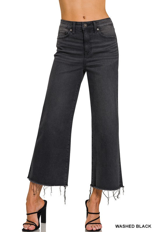 Damen Cropped Jeans Hohe Taille Denim Schwarz 0