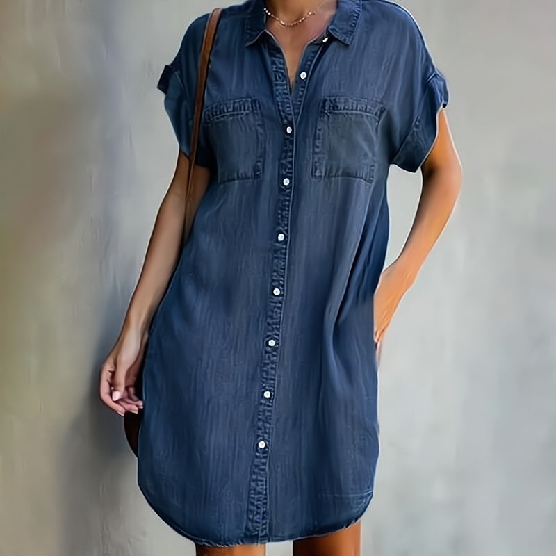 Damen Denim Kleid Einreihig Kurz 1