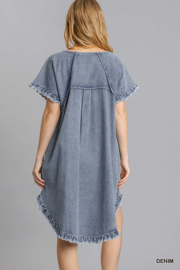 Damen Denim Kleid mit Fransen 2
