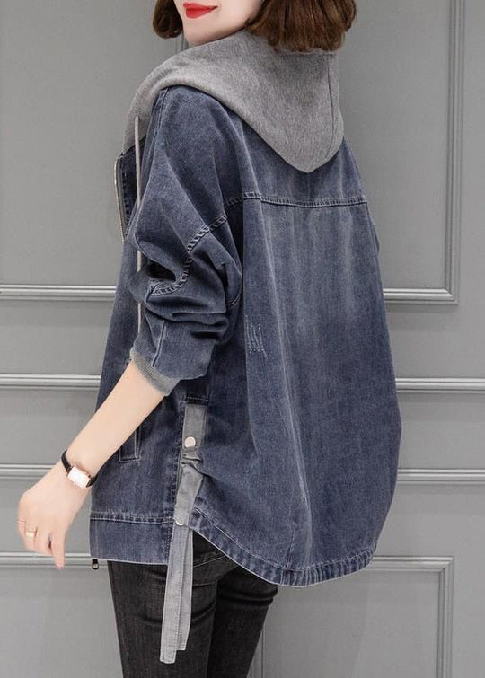 Damen Denim Mantel mit Kapuze im Vintage-Stil 0