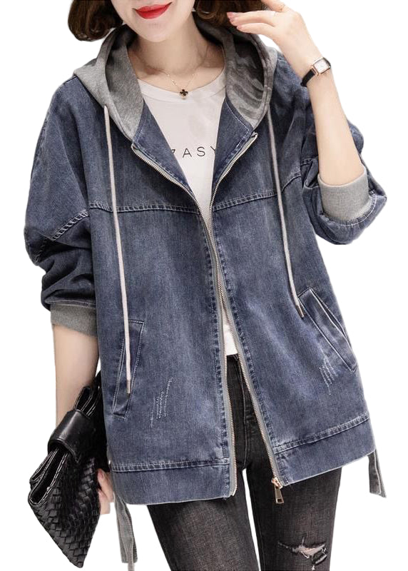 Damen Denim Mantel mit Kapuze im Vintage-Stil 1