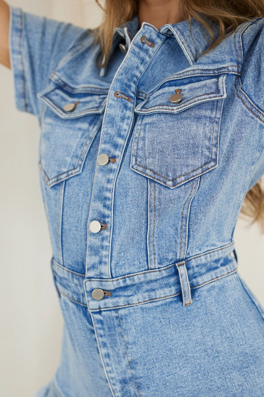 Damen Denim Overall mit Knopfleiste und Fransen 2