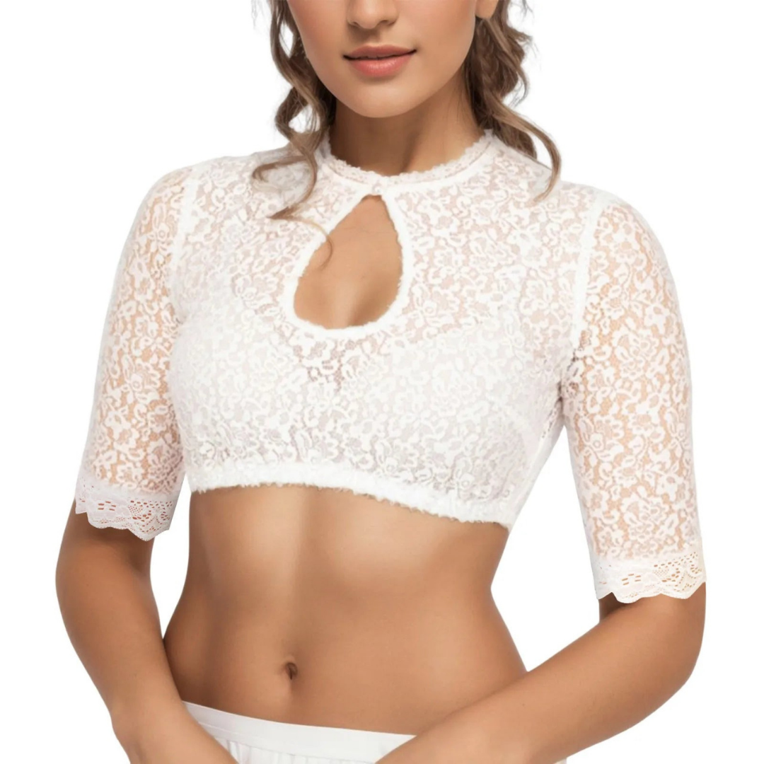 Damen Dirndlbluse Weiß Modern Hochwertiger Stoff für Oktoberfest und Feste 2