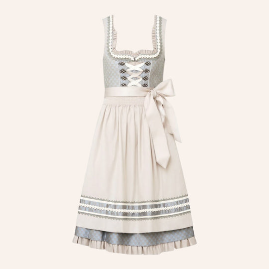 Damen Dirndlkleid Trachtenkleid Apricot mit Schürze 2
