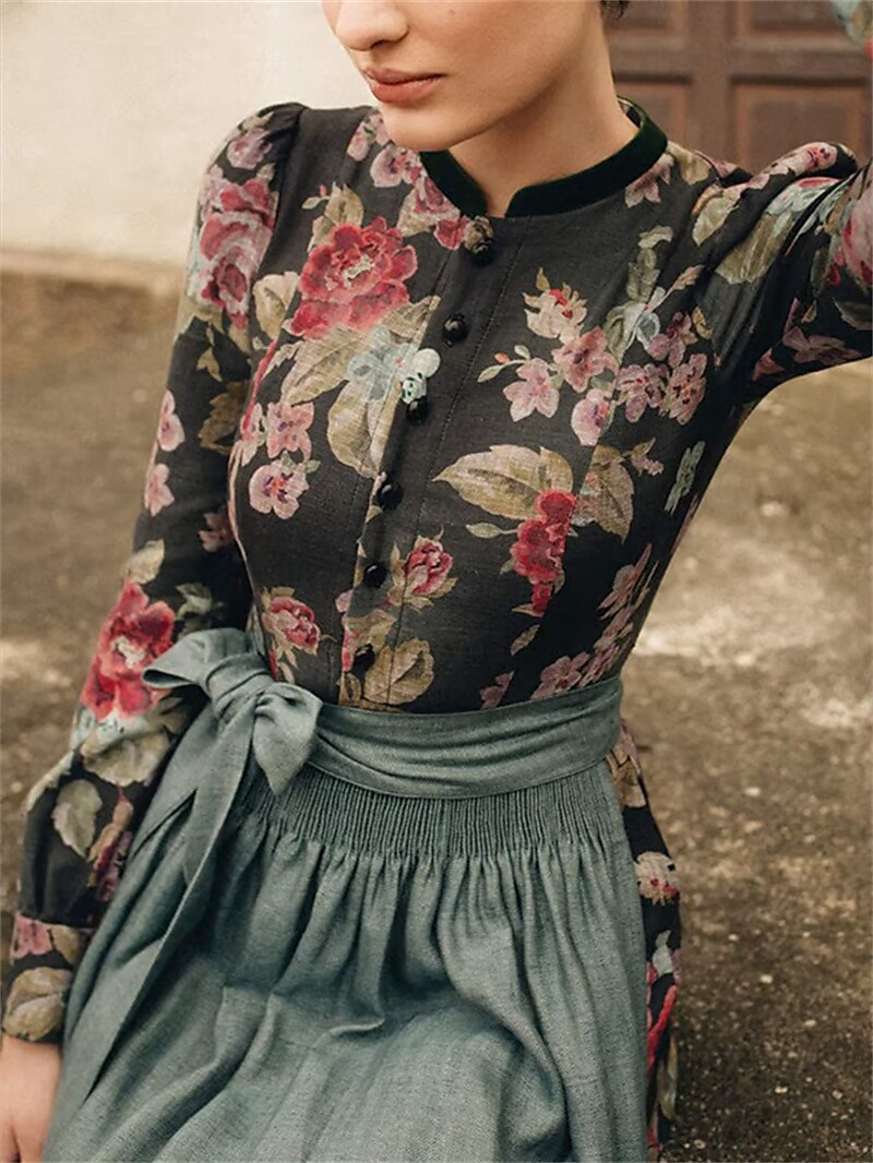 Damen Dirndlkleid Vintage mit Blumenmuster 0