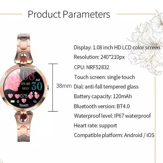 Damen Fitnessuhr Smartwatch Wasserdicht mit Herzfrequenz- und Aktivitätsmonitor 1
