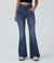Damen Flared Pants Hochgeschnitten Elastisch Stoffhose 4
