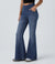 Damen Flared Pants Hochgeschnitten Elastisch Stoffhose 6