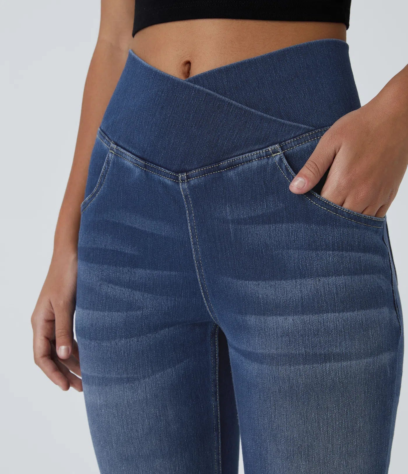 Damen Flared Pants Hochgeschnitten Elastisch Stoffhose 8