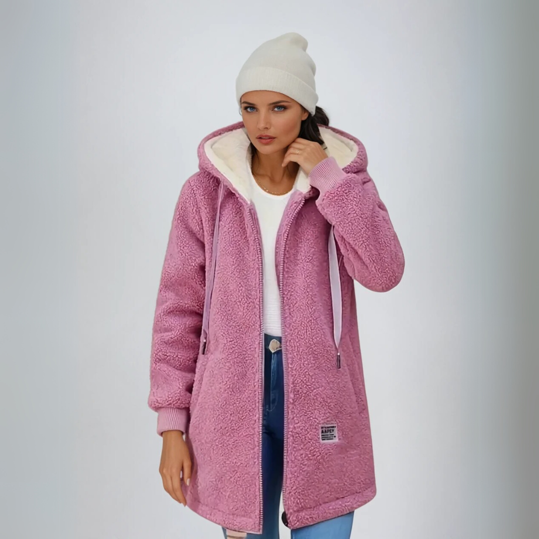 Damen Fleecejacke Oversized mit Sherpa-Futter 3