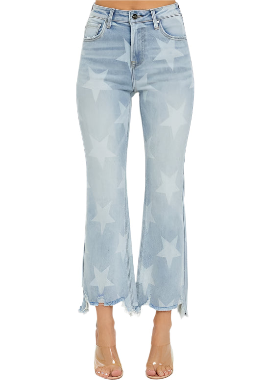 Damen Gerade Jeans mit Hoher Taille und Sternenprint aus Denim 0