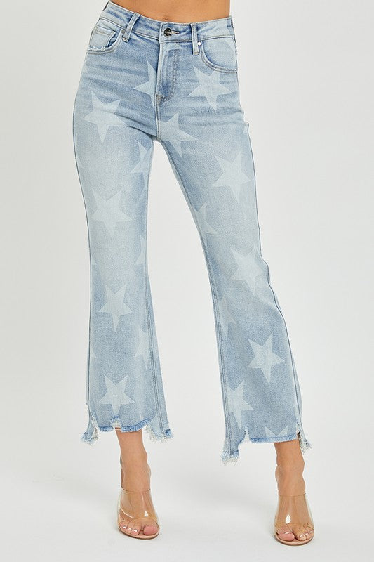 Damen Gerade Jeans mit Hoher Taille und Sternenprint aus Denim 2