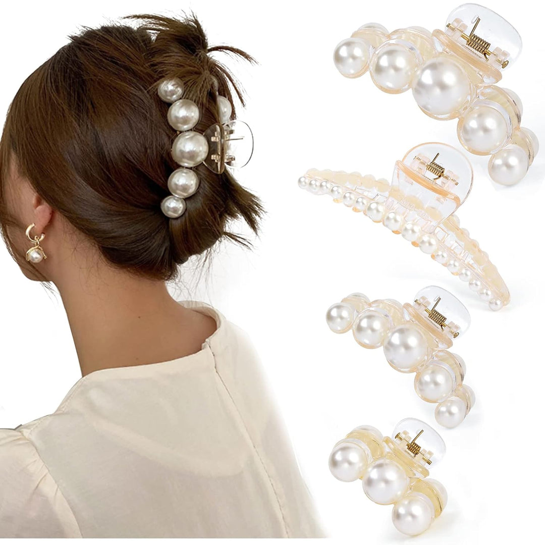 Damen Haarklammern Perlen-Design 4er-Pack für Stilvolle Frisuren 0