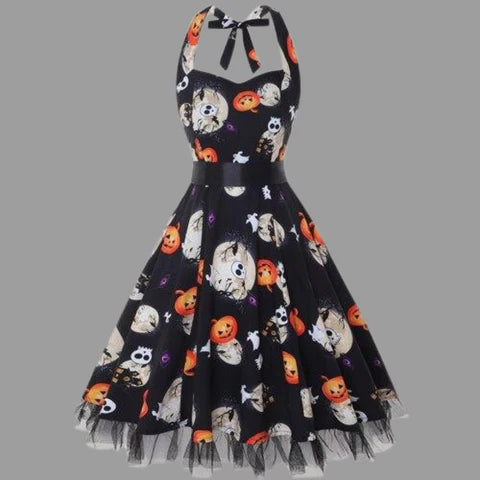Damen Halloween Kostüm Kleid Midi mit Karikatur-Druck 1