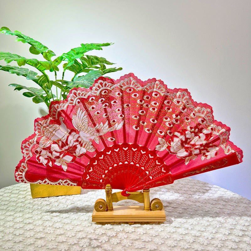 Damen Handfächer Faltbar mit Stickerei 3