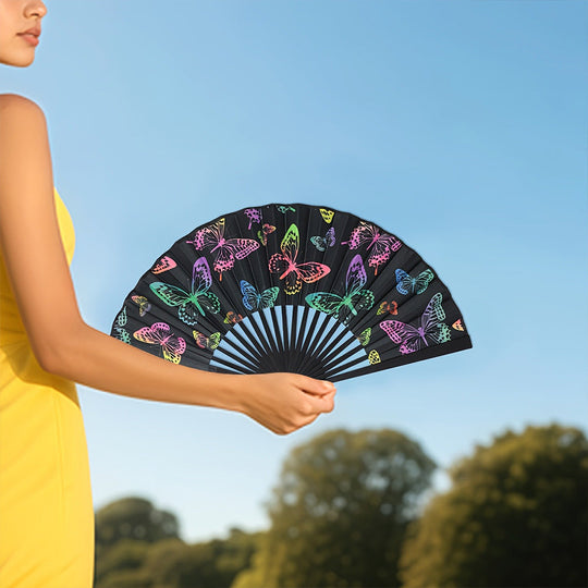 Damen Handfächer Klappbar mit Schmetterlingsmotiv für Stil und Komfort 2
