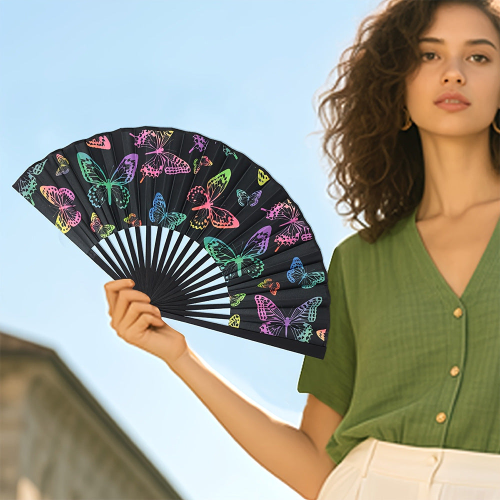 Damen Handfächer Klappbar mit Schmetterlingsmotiv für Stil und Komfort 3