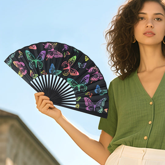 Damen Handfächer Klappbar mit Schmetterlingsmotiv für Stil und Komfort 3