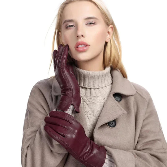 Damen Handschuhe Winter Kunstleder Warm Elegant 2
