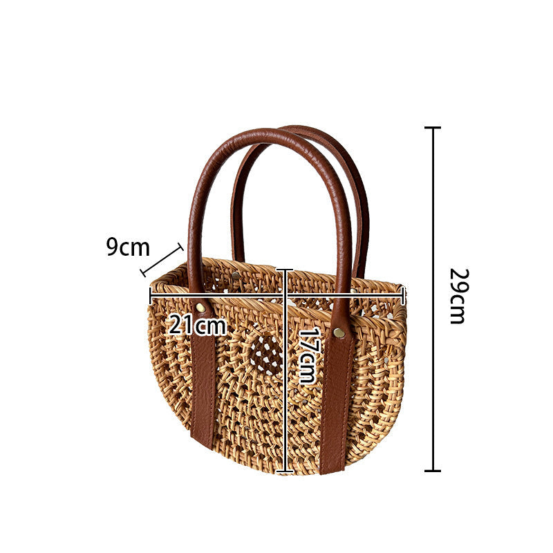 Damen Handtasche Korbtasche mit Ledergriffen Modern 0