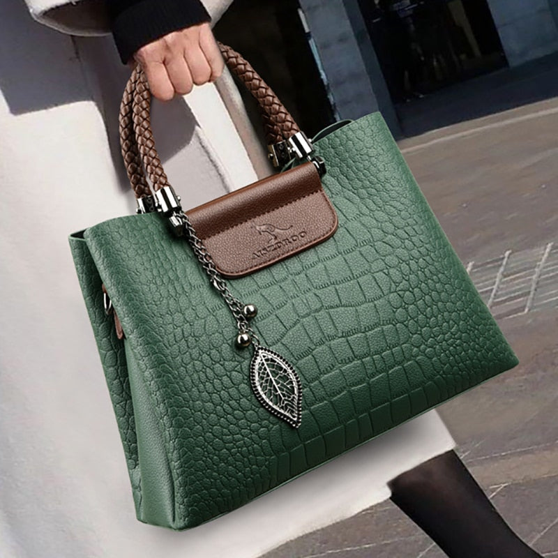 Damen Handtasche Stilvoll mit Drei Fächern und Verstellbarem Schultergurt 1