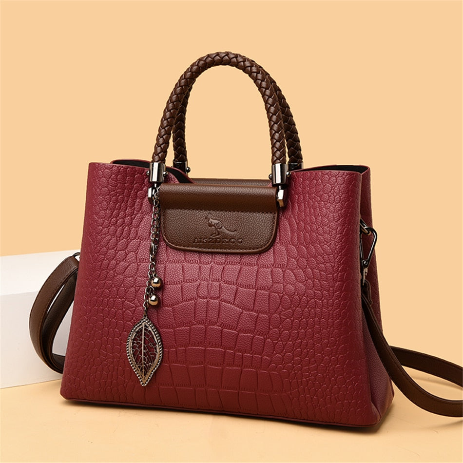 Damen Handtasche Stilvoll mit Drei Fächern und Verstellbarem Schultergurt 7