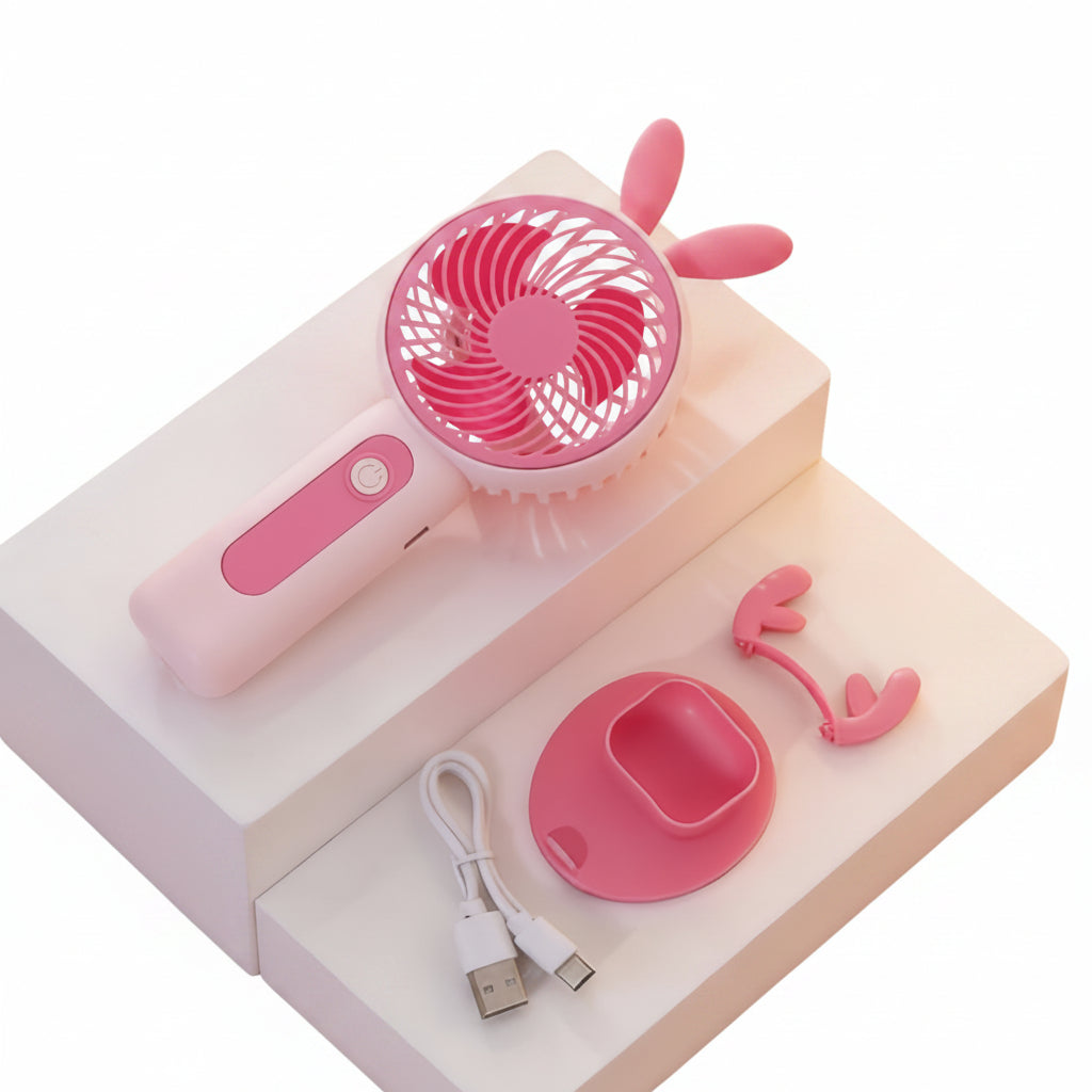 Damen Handventilator Mit Häschen-Design Leicht Und Tragbar 0