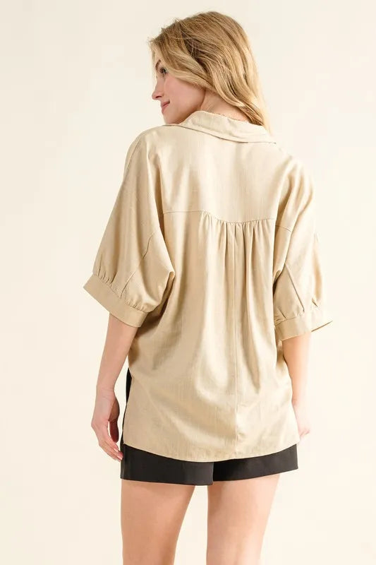 Damen Hemd Oversized Leinen Mit Knopfleiste 2