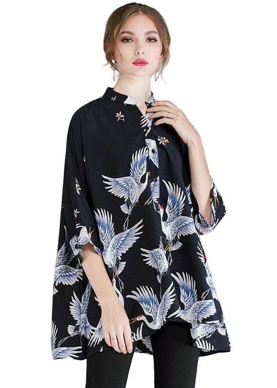 Damen Hemdbluse Asymmetrisches Design mit Stehkragen und Drei Viertelärmeln 0