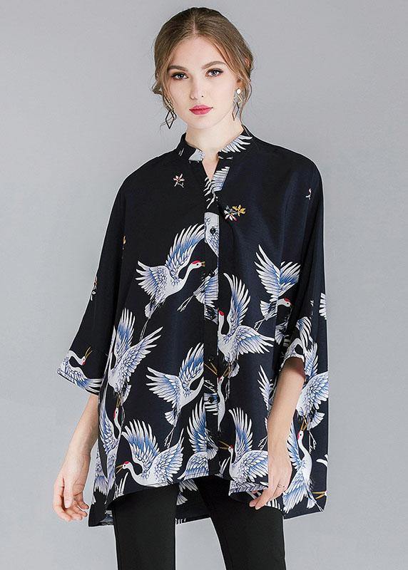 Damen Hemdbluse Asymmetrisches Design mit Stehkragen und Drei Viertelärmeln 2