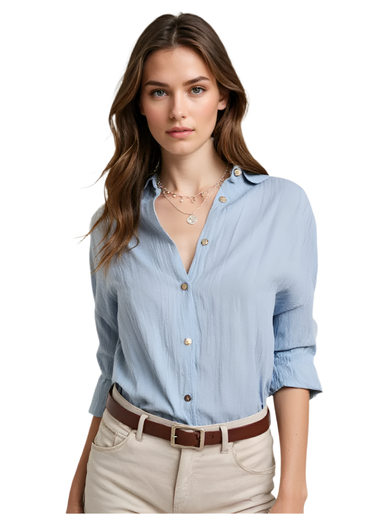 Damen Hemdbluse Lockerer Schnitt Atmungsaktive Baumwolle 0