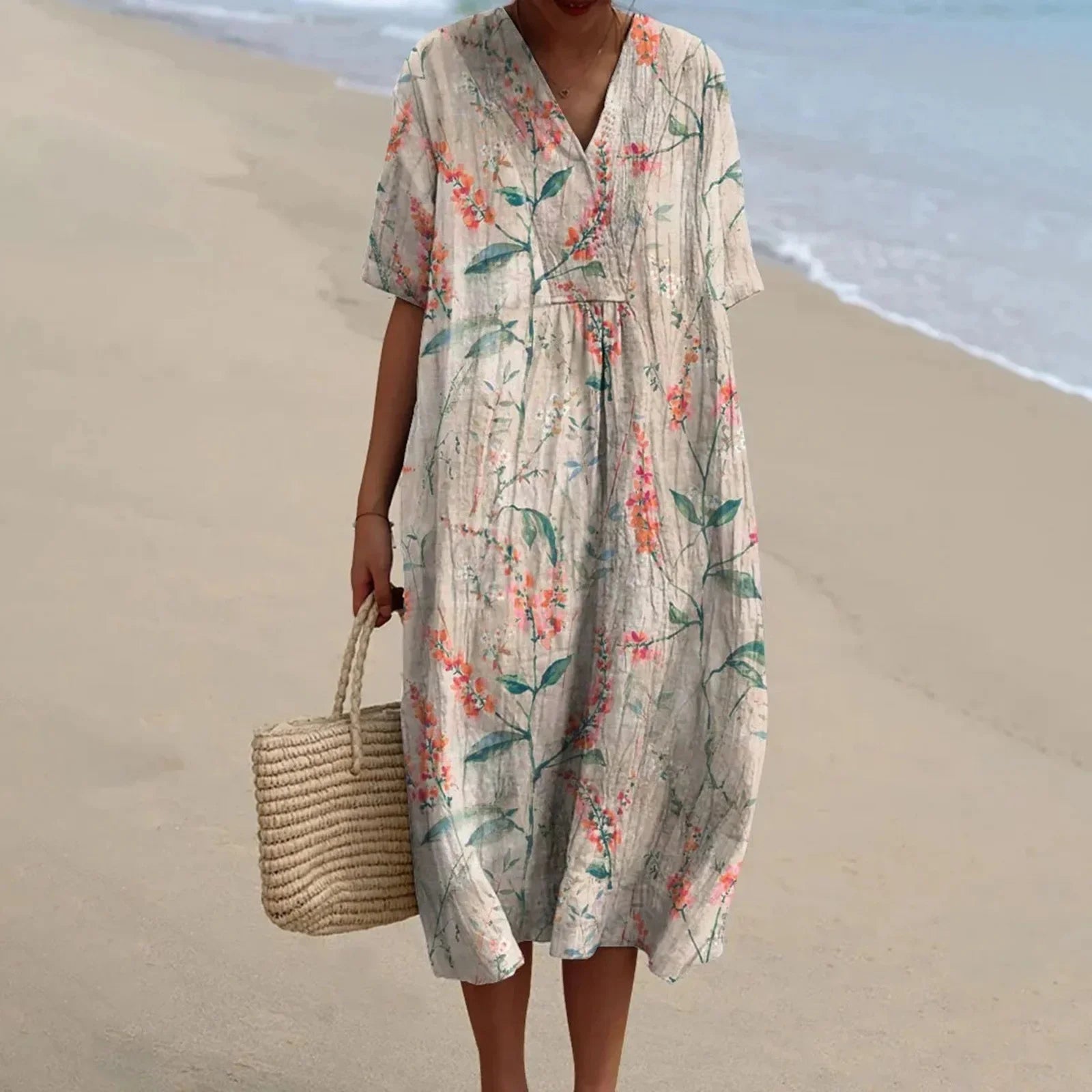 Damen Hemdkleid Kurzarm Blumenmuster mit Taschen aus Hochwertigem Stoff 18