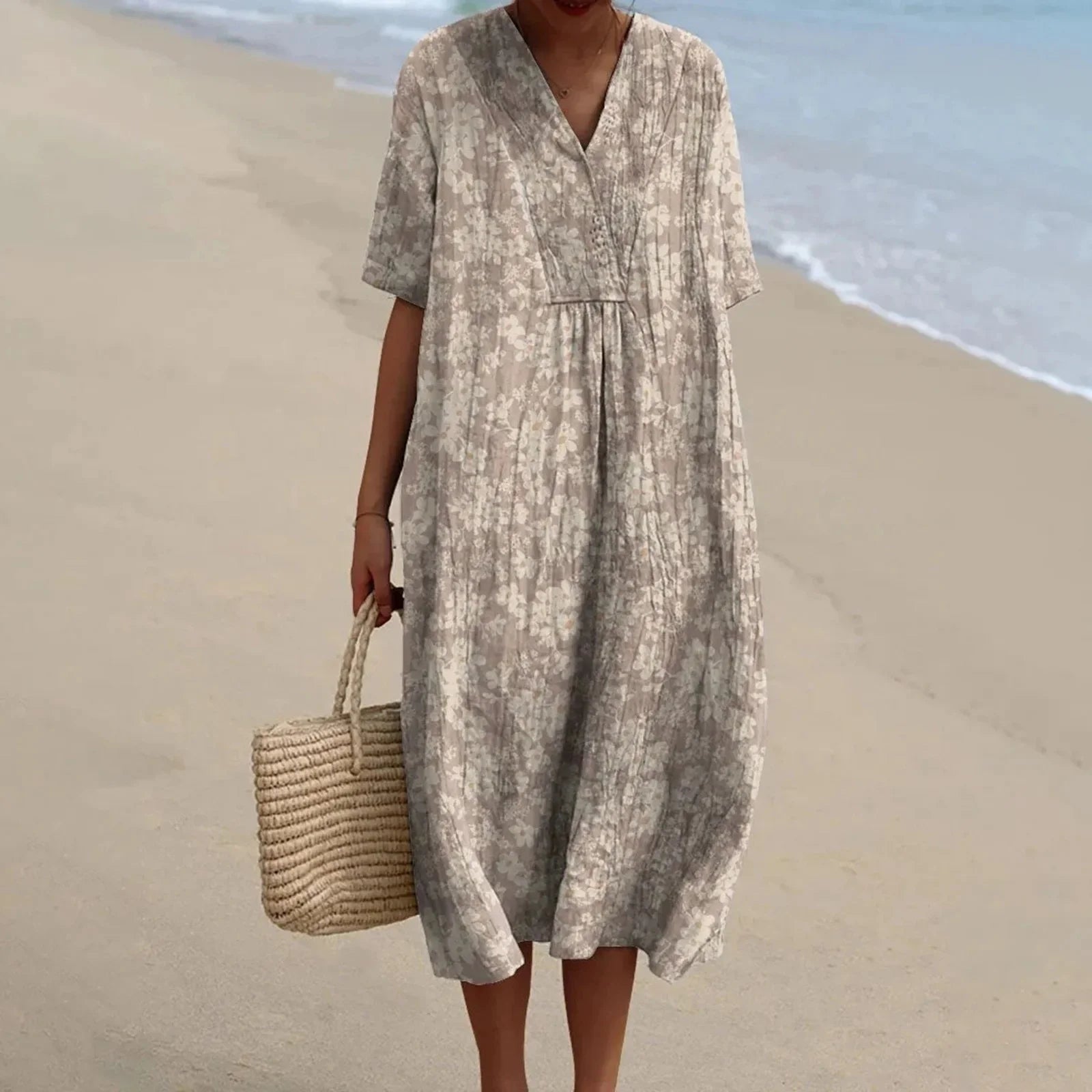 Damen Hemdkleid Kurzarm Blumenmuster mit Taschen aus Hochwertigem Stoff 20