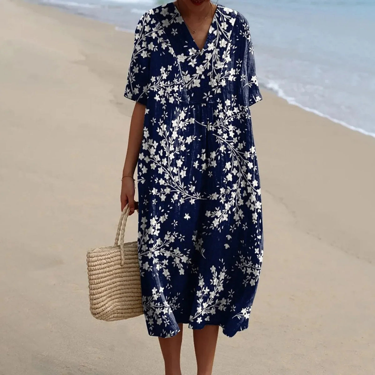 Damen Hemdkleid Kurzarm Blumenmuster mit Taschen aus Hochwertigem Stoff 4