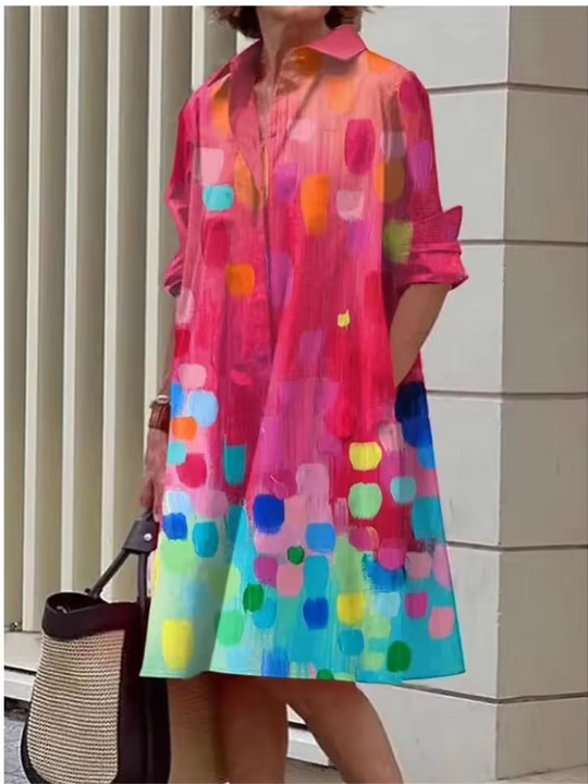 Damen Hemdkleid Lässig Polyester Atmungsaktiv für Sommer und Freizeit 9