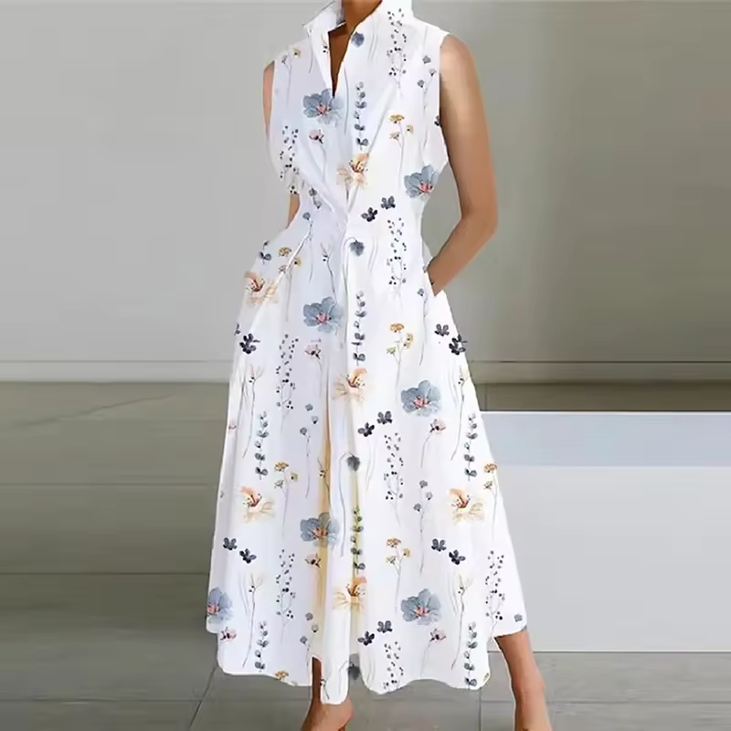 Damen Hemdkleid Tailliert Mit Kragen Aus Hochwertigem Stoff 1