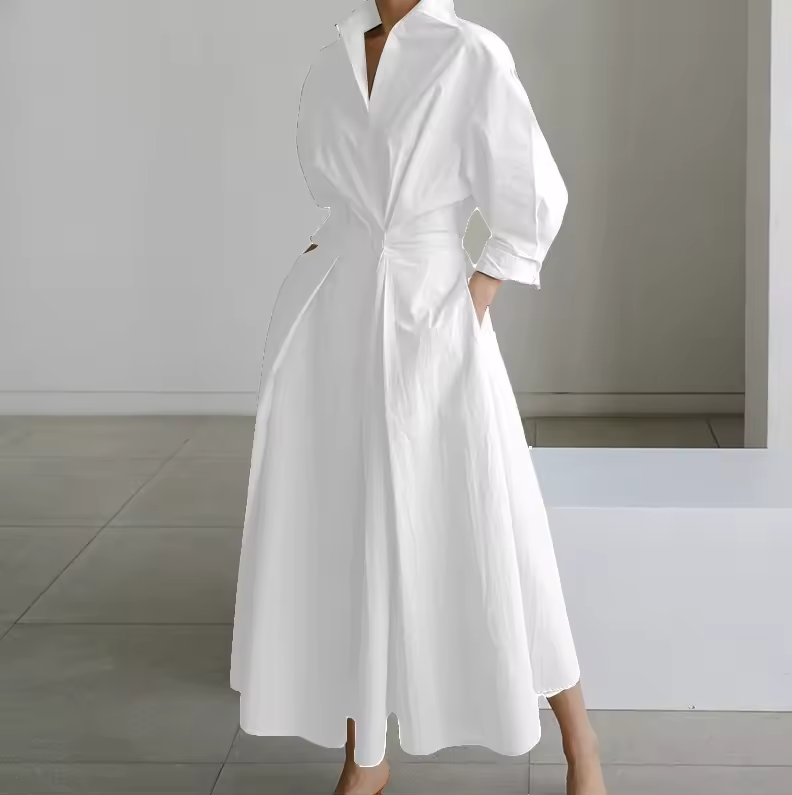 Damen Hemdkleid Tailliert Mit Kragen Aus Hochwertigem Stoff 3