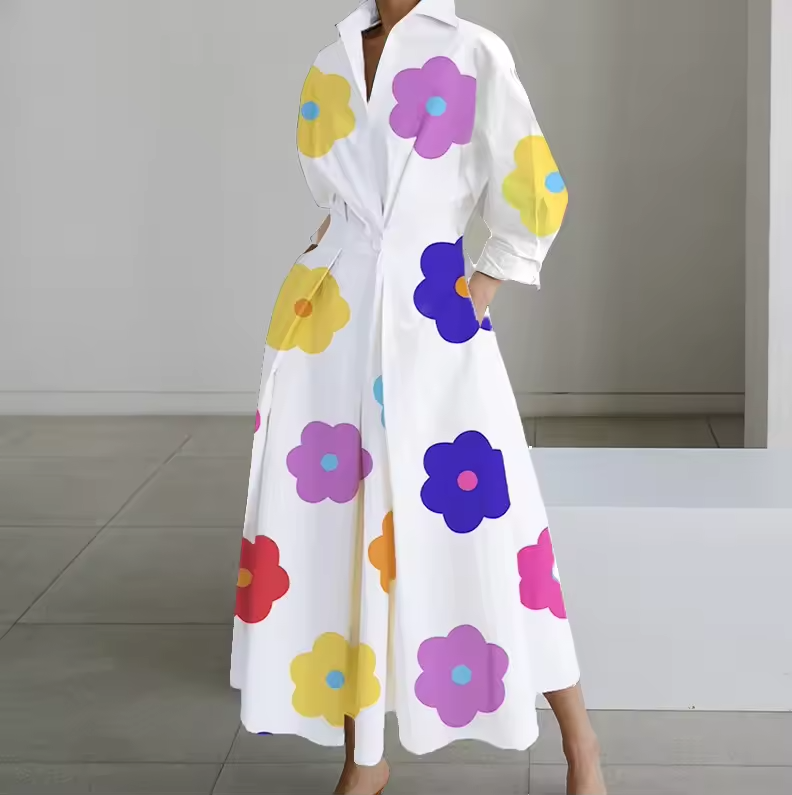 Damen Hemdkleid Tailliert Mit Kragen Aus Hochwertigem Stoff 6