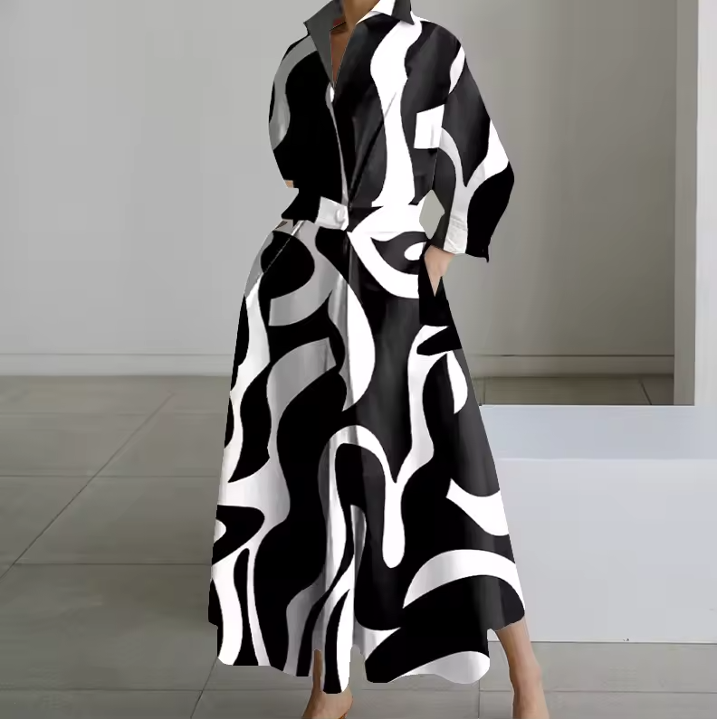Damen Hemdkleid Tailliert Mit Kragen Aus Hochwertigem Stoff 7