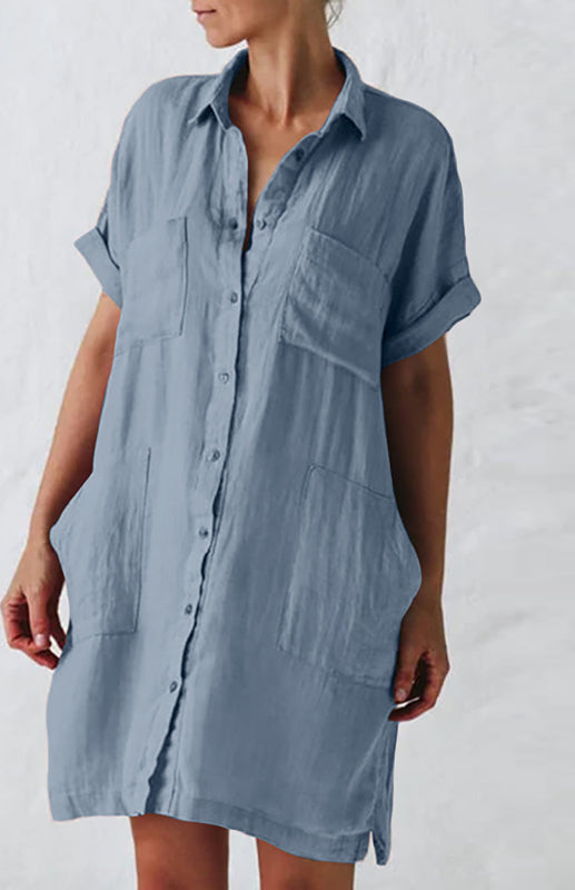 Damen Hemdkleid mit Reverskragen und Taschen 2