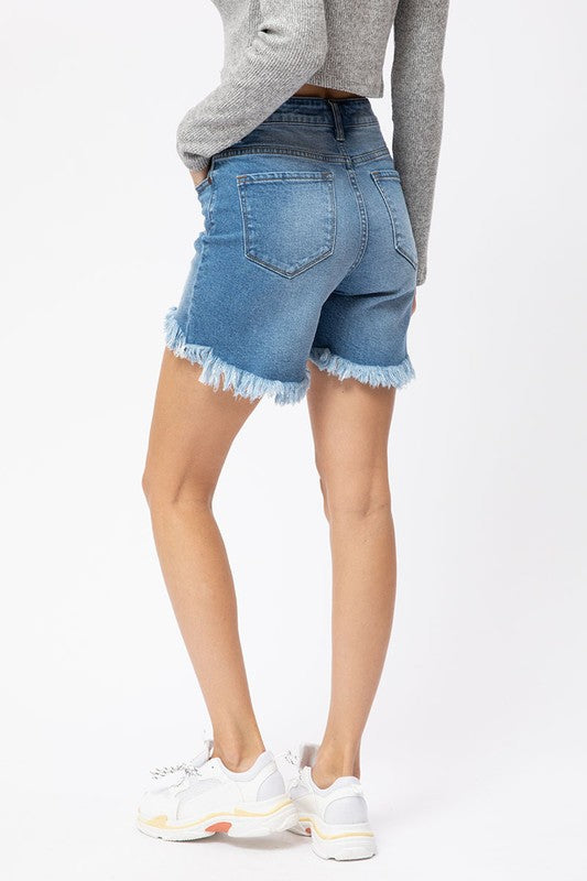 Damen High Rise Hi-Low Shorts Denim 3