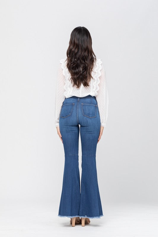 Damen High Waist Super Flare Jeans Mittelblau 2