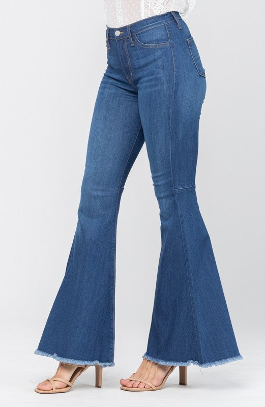 Damen High Waist Super Flare Jeans Mittelblau 4