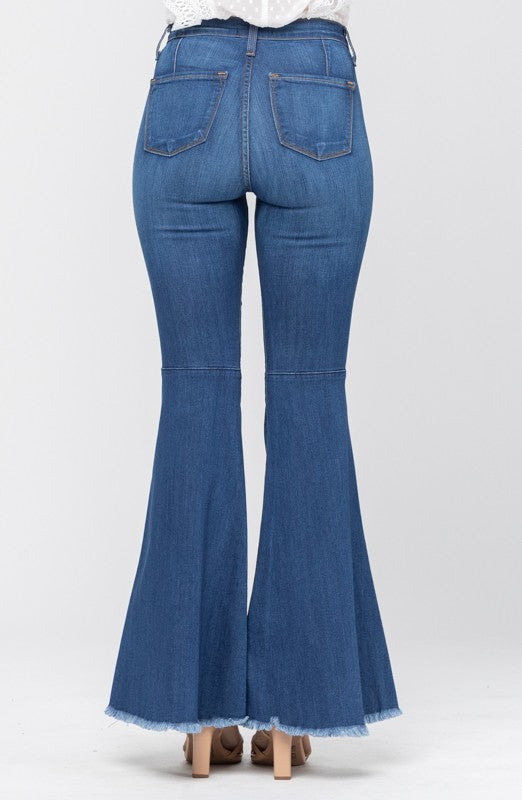 Damen High Waist Super Flare Jeans Mittelblau 5
