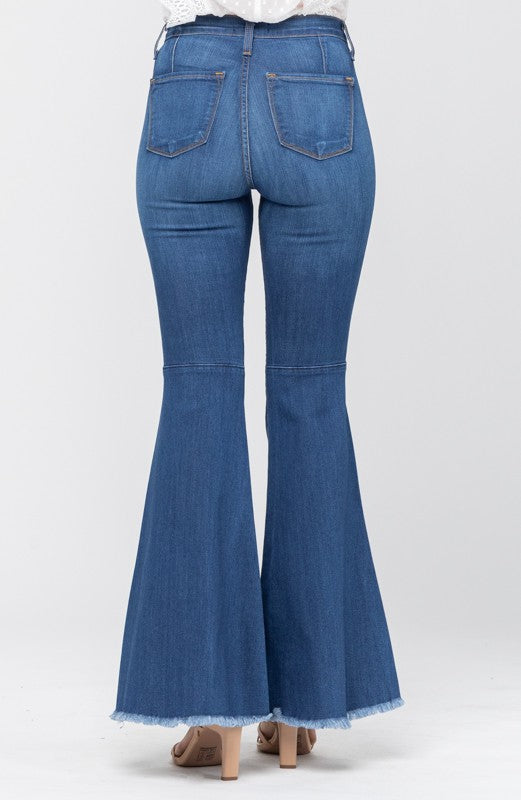 Damen High Waist Super Flare Jeans Mittelblau 6
