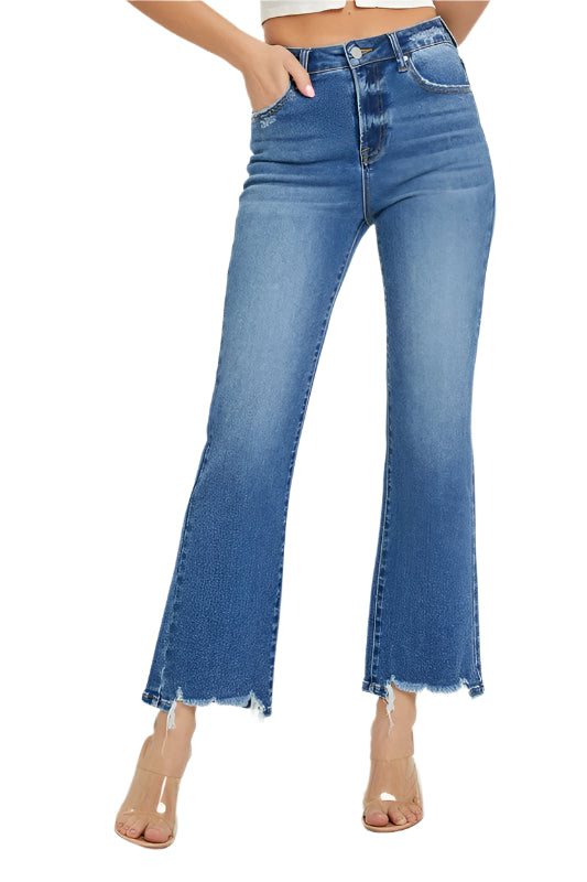 Damen Hochbundige Ankle Jeans Entspanntes Fit Dunkel 0