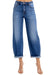 Damen Hochgeschnittene Crop Jeans Mittelblau 0